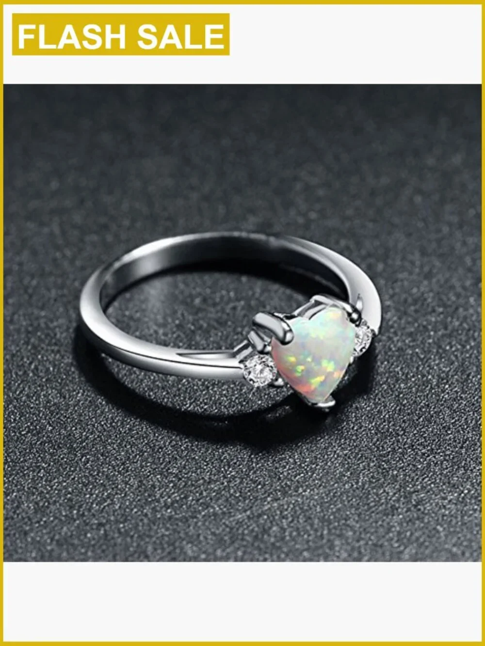 925 Sterling Silver Heart Opal Engagement Promise Band Ring